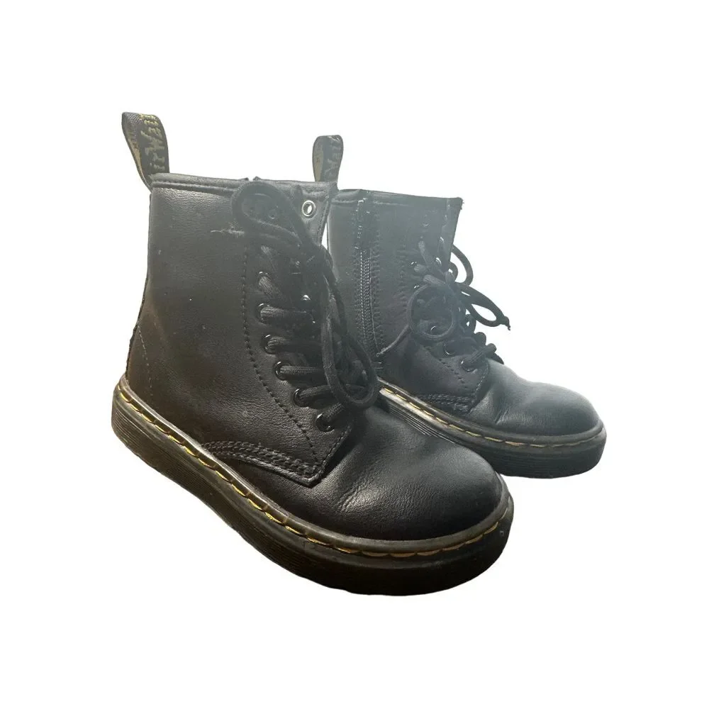 Dr Marten Girls Black Leather Lace Up Side Zip Boots Docs Girls Size 11‎